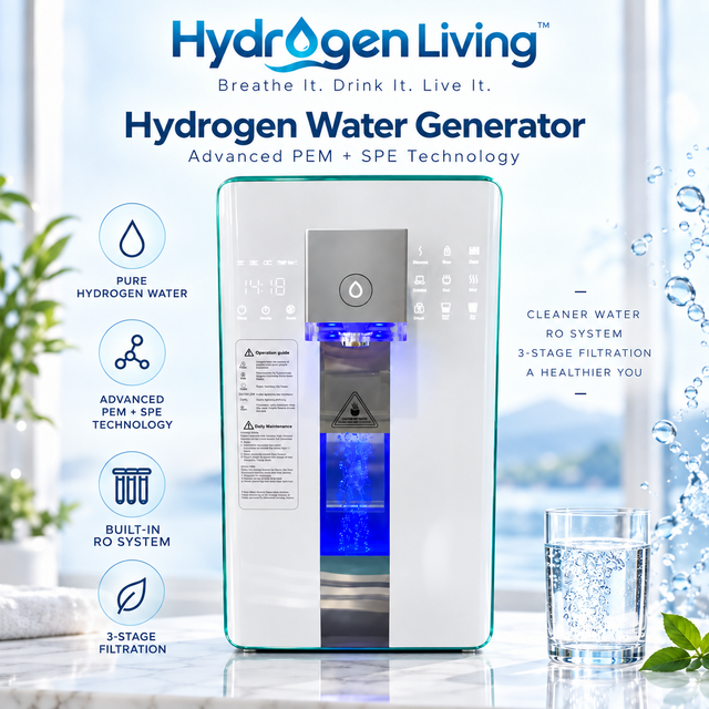 Hydrogen Living Molecular Hydrogen Water Generator | PEM + SPE Technology RO 3 Stage Filter