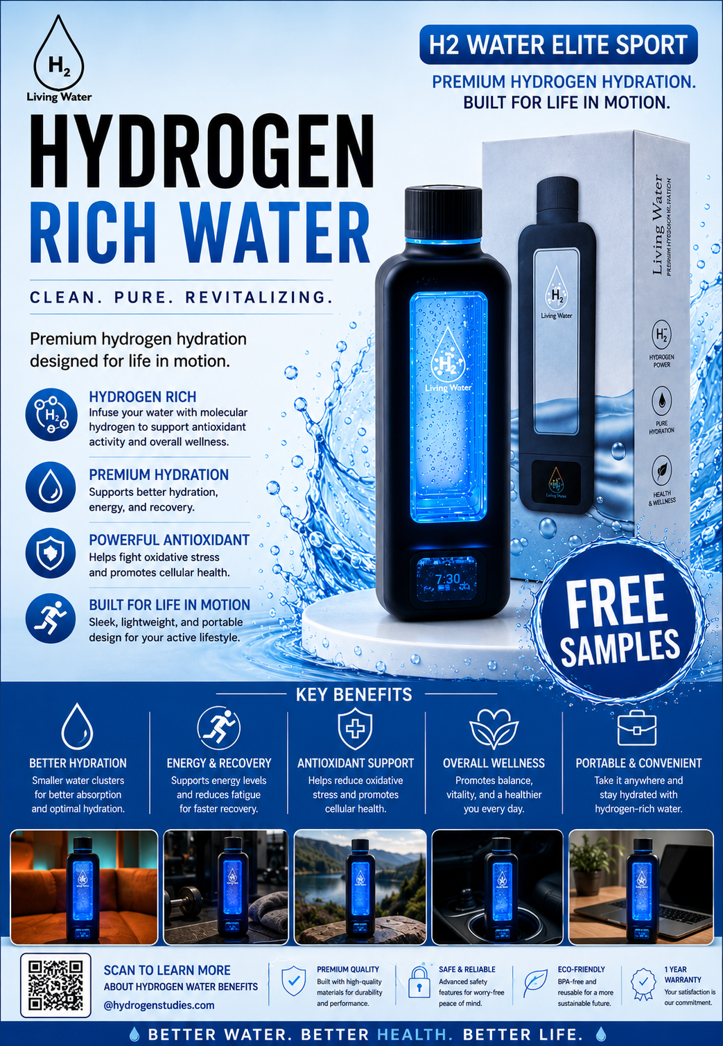 H2 WATER ELITE SPORT™ Portable Molecular Hydrogen Water Bottle